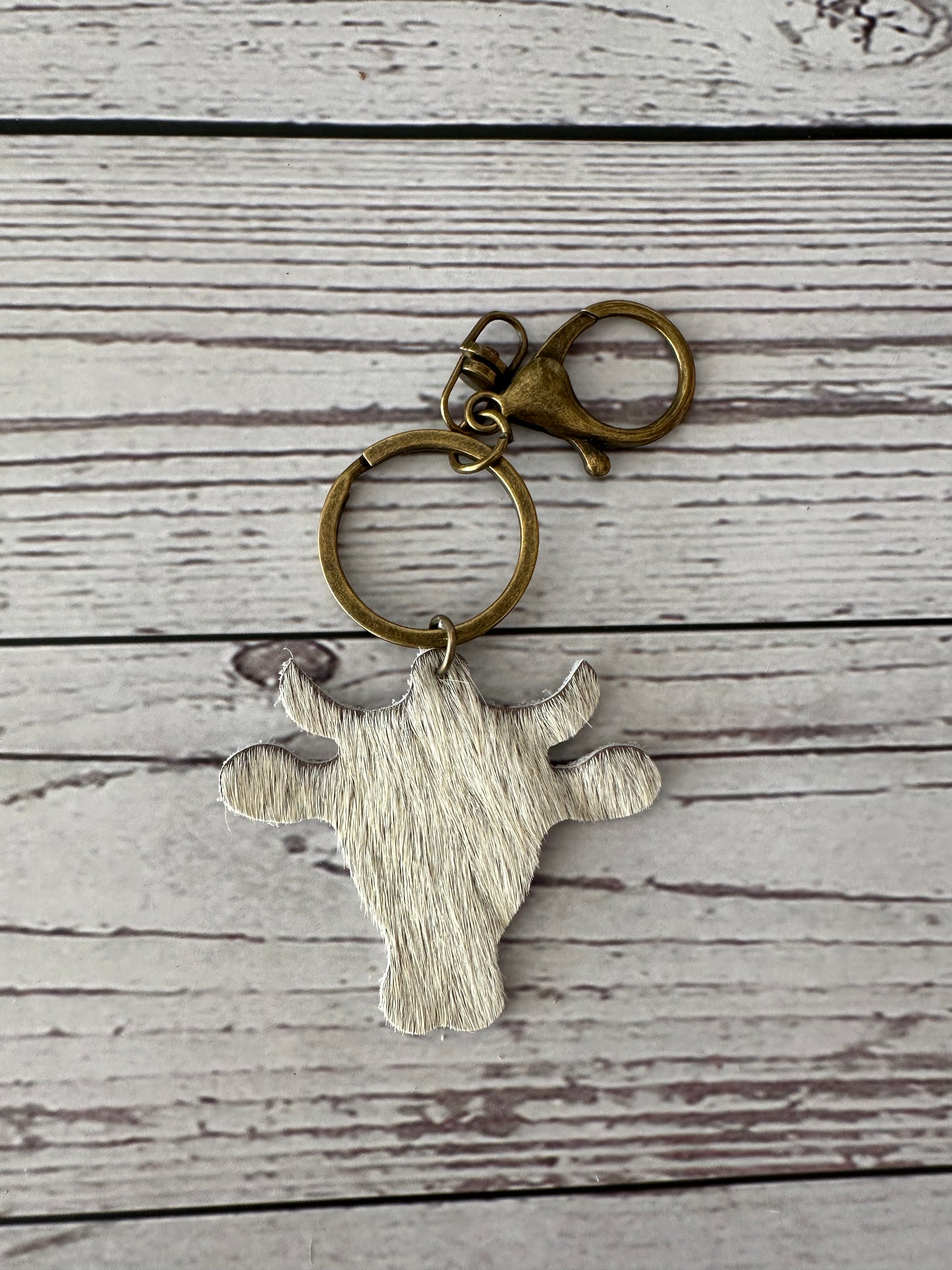 White Fur Steer Head Keychain